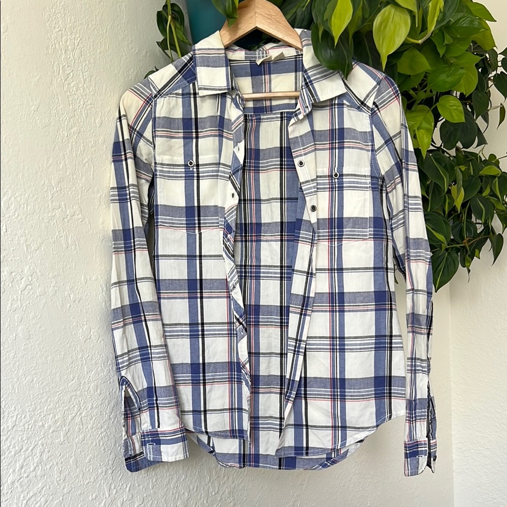 Roxy Blue and White Casual Button Down Shirt